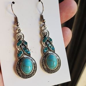 Antiqued silver and turquoise bohemian earrings